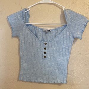 baby blue off the shoulder/square neck top
